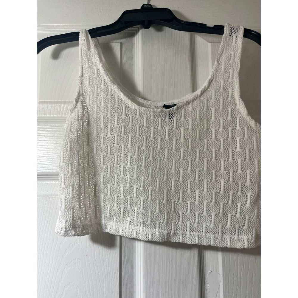 Wild Fable White Crochet Knit Tank Top Scoop Neck Sleeveless‎ Crop XXS